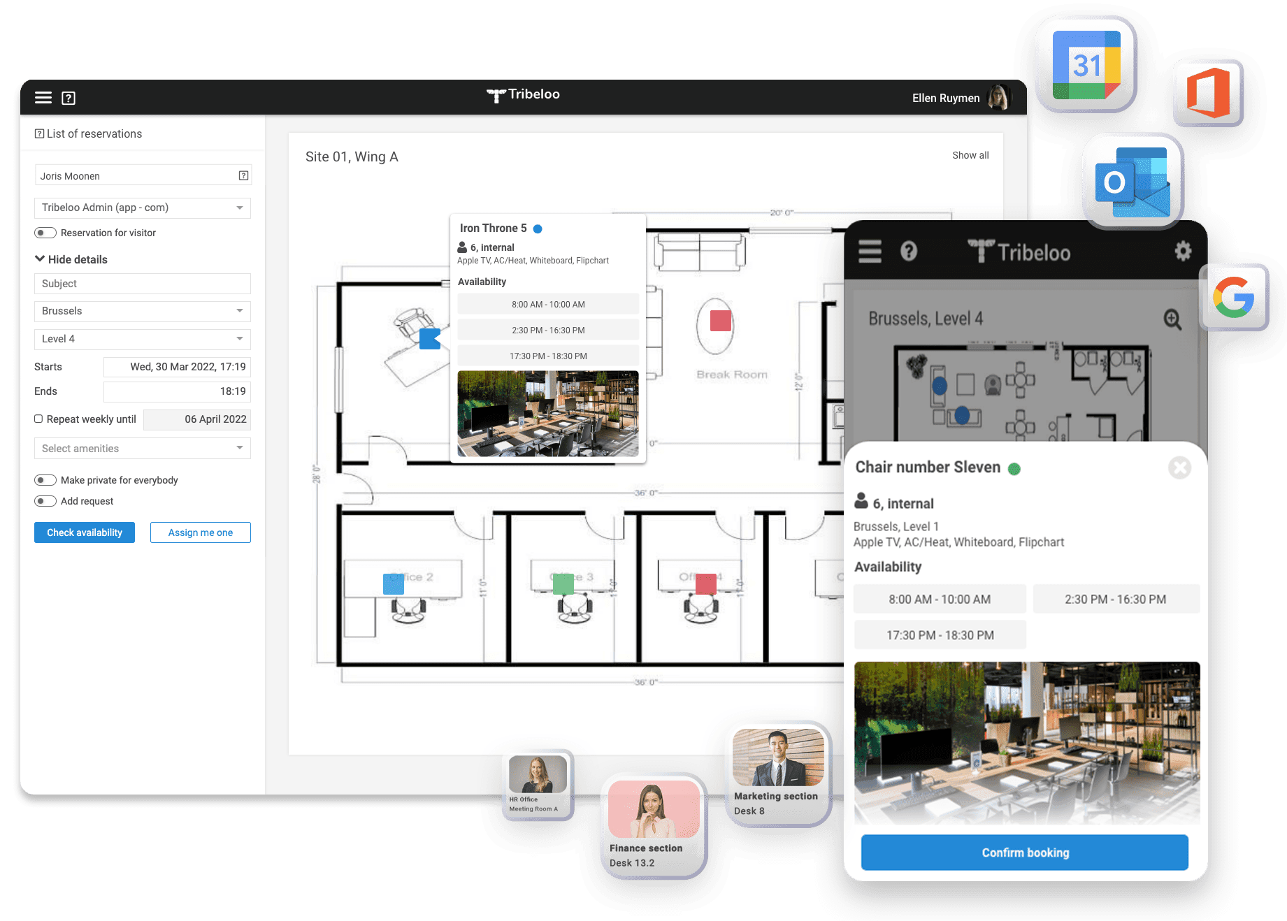 Tribeloo desk booking software on desktop and mobile
